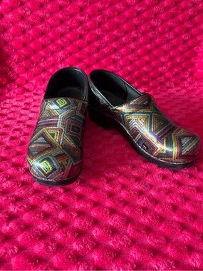 Dansko Professional Geometric Print Leather Clogs Size 40
